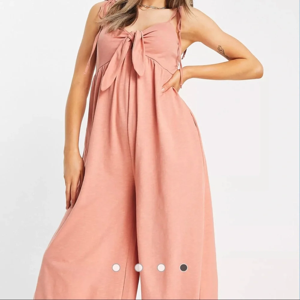 ASOS Apricot Peach Tie Front Swing Wide Leg Jumpsuit - Picture 13 of 13